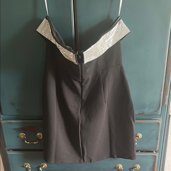 Lulu's Black and Silver Off-Shoulder Dress - Picture 3 of 5